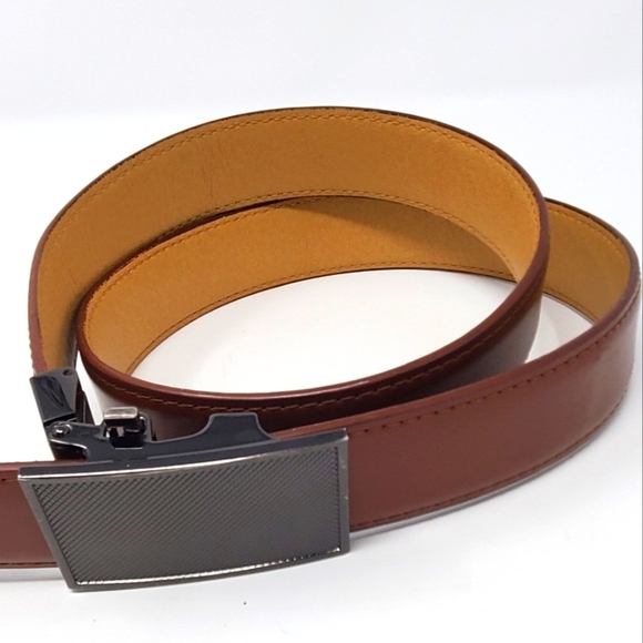 VERA PELLE COGNAC BROWN GENUINE LEATHER BELT ITALY GUNMETAL BUCKLE MEN 44 SLIDE - Picture 1 of 11